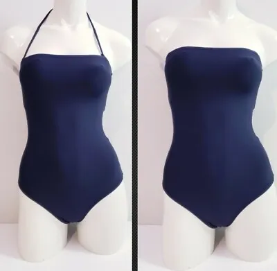 J Crew Women's Dark Navy Body One Piece Bandeau Criss Cross Swimsuit! Size 4 • $37.50