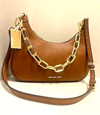 Michael Kors Cora Large Zip Pouchette Chain Shoulder Crossbody Bag In Luggage • $98.95