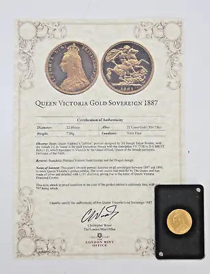 Gold Sovereign Coin 1887 Queen Victoria Jubilee Head Authenticated 797 Struck • £2999.99