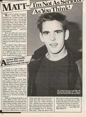 Matt Dillon Teen Magazine Pinup Clipping Teen Machine Serious As You Think 80's • $2.50