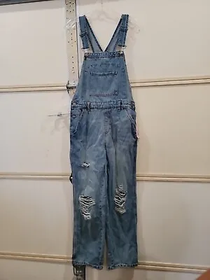 Wild Fable Women’s Oversized Medium Wash Denim Distressed Overalls Size Small • $28.99