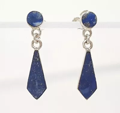 Lapis Lazuli Sterling Silver Inlay Dangle Earrings Vintage Blue Stone 925 Posts • $29.95