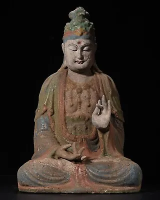 $239.99 • Buy Old Buddha Statue Bodhisattva Antique Quan Yin Wooden Painted Vintage Carved Art