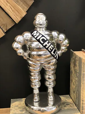 Michelin Man Polished Aluminium BLUE Sash Silver Vintage Style Michelin Figure • £69