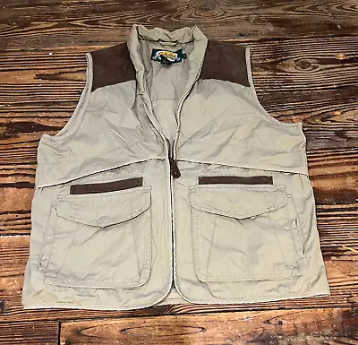 Vintage Cabelas Cotton Leather Trim Vest - Hunting Fishing - Mens Size Large • $14.95