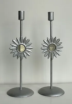VTG MCM Sunburst Starburst Atomic Mirror Candle Holders Pair Regency Boho 13.5” • $59.95