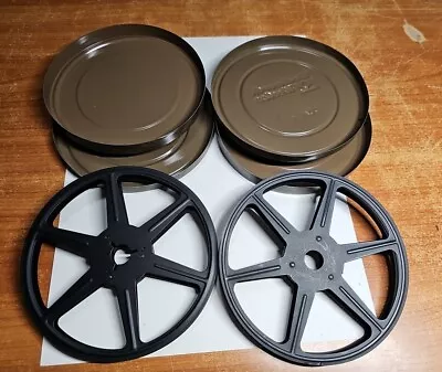 Vintage Pair Of Super 8mm 5” 200ft. Matching Black Metal Film Reels In  Cans • $14.95