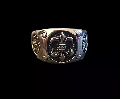 Stainless Steel Fleur De Lis Polished Silver Tone Size 13.25 Ring Mens • $19.80