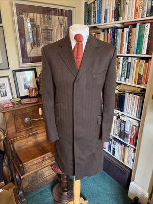 £129.99 • Buy Turnbull & Asser Brown Herringbone Wool Covert Coat Overcoat