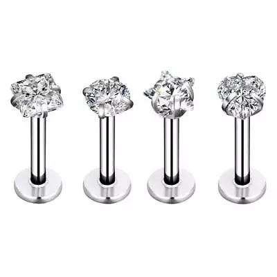 $3.99 • Buy 4Pcs CZ Lip Rings 316L Stainless Steel Labret Monroe Studs Body Piercing Jewelry