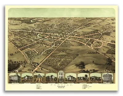 Pontiac Michigan 1867 Historic Panoramic Town Map - 20x28 • $17.95