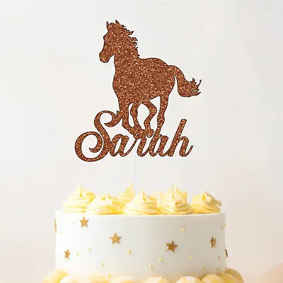 Personalised Horse Glitter Cake Topper Animal Lover Birthday Party Decoration • £3.29