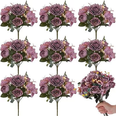 8 Packs Artificial Peony Flowers Faux Flowers Silk Hydrangea Bouquet Vintage Wed • $24.47