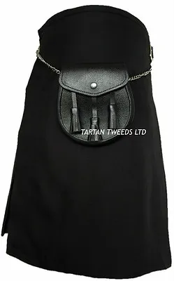 Black Party Package New Scottish Lightweight 5 Yard Party Kilt & Leather Sporran • £44.99