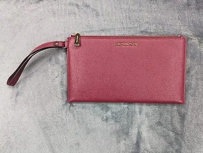 Michael Kors Clutch Wallet Wristlet Womens Pebbled Leather Zipper Cranberry Red • $29.99