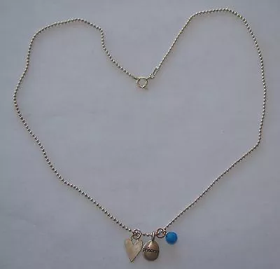 Sterling Silver 18  Ball Link Necklace W Princess Heart Pendant 5.28 Grams #Q073 • $10.86
