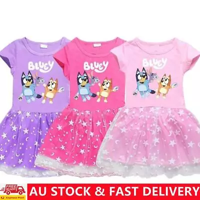 Girls Bingo Bluey Print Dress Skirt Birthday Party Cosplay Fancy Dress 3-10Y AU • $18.85