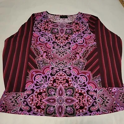 Bob Mackie Wearable Art Womens Blouse 2X Long Sleeve Paisley & Flowers • $20