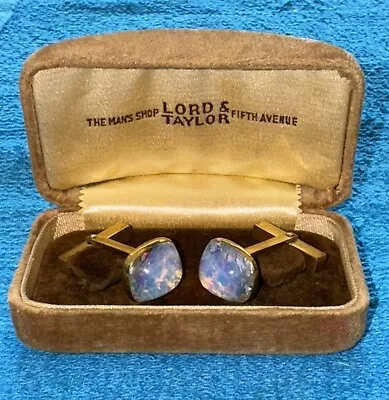 Vintage Cuff Links Faux Opal/Gold Lord & Taylor 5th Avenue Original Box • $24.96