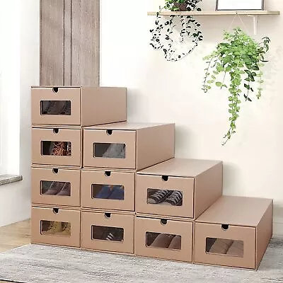 £24.69 • Buy 10× Shoe Boxes Organiser Drawer Cardboard Foldable Stackable Storage Visible UK