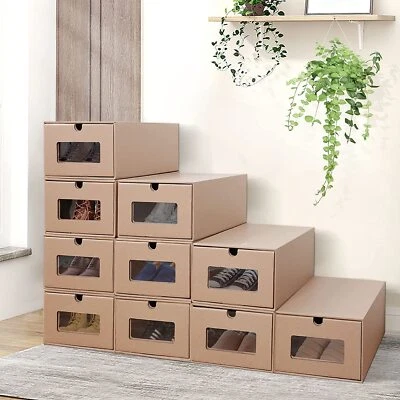 £24.69 • Buy 10× Shoe Boxes Organiser Drawer Cardboard Foldable Stackable Storage Visible UK