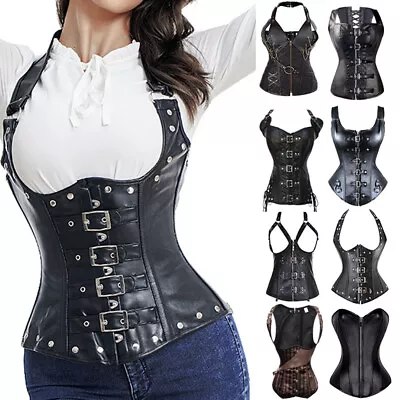 Women Gothic Black Boned Waist Training Corset Overbust Lace Up Bustier Shaper • $19.79