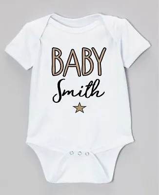 PERSONALISED Baby Unisex Babygrow Bodysuit Vest Baby Shower Gift ANY NAME • £7.50