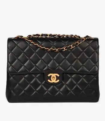 Chanel Black Quilted Lambskin Vintage Jumbo Classic Single Flap Bag • £4749.05