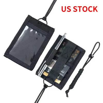 Tactical ID Card Holder With Neck Lanyard Organizer Hook&Loop Patch Badge Holder • $10.79