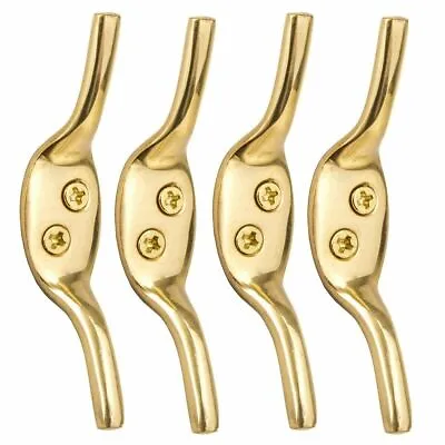 Set Of 4 SOLID BRASS CLEAT HOOKS 75mm/3  Metal Curtain Blind Washing Line Tie Up • £6.42