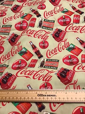 Custom Cotton Fabric Coke Coca-Cola Soda REMNANT/PIECE 13”x18” (L) • $7.95