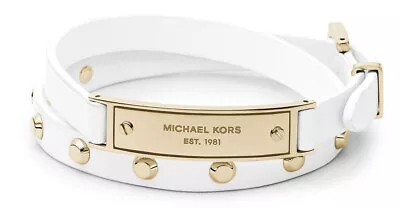 Michael Kors Gold Tone White Leather MK Bracelet With Studs MKJ3548-710 • $104.99