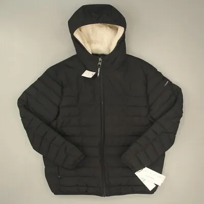 Calvin Klein Men's Puffer Coat Size Large Black Sherpa Lined Hooded NWT • $67.49
