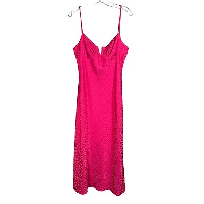 Wayf Women's XL Pink Berry Leopard Fitted Elvira Midi Dress Spaghetti Strap New • $25.50