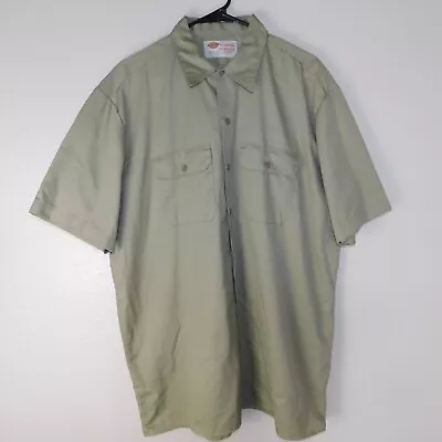 Vintage Dickies Khaki Work Button Up Shirt Adult XL USA Made Short Sleeve Pocket • $28.87