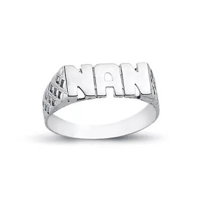 Womens Rhodium Plated Silver Jewelco London NAN Signet ID Ring 6mm • £33.99