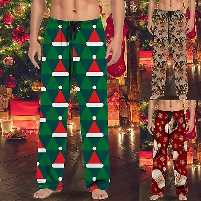 Christmas Mens Casual Pajama Pants With Drawstring And Pockets Loose Trousers • $17.09