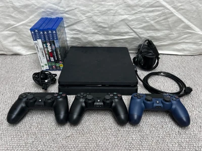 $250 • Buy Used Sony Play Station 4 1TB Jet Black Console + 6 Games + 3 Controllers
