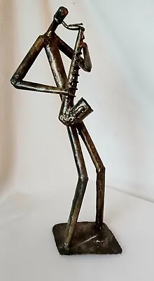 Z GALLERIE Metal TUBE ART SAXOPHONE PLAYER Sculpture Jazz Band BRUTALIST Modern  • $39.99