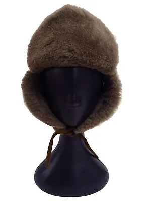 Womens Vintage Sheepskin Shearling Winter Trapper Cossack Ear Flap Hat 54cm Sz S • £14.99