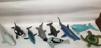 $8.99 • Buy 9 Vintage Bath Tub Plastic Sea Ocean Animals Shark Dolphin Turtle Toys Mixed Lot
