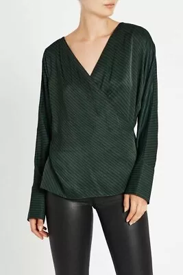 Sass & Bide Fantasy Wrap Top Green Long Sleeve NWT Size 12 Or 42 Faux Wrap • $90