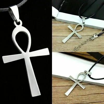 Large ANKH Cross Pendant Leather 50cm+ Necklace Egyptian Gifts Life Symbol R0L56 • £1.57