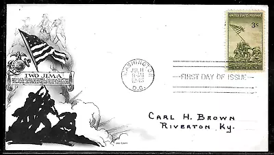 929 3c Stamp (1945) U. S. MARINES & MOUNT SURIBACHI WWII FDC By Day Lowry !! • $15