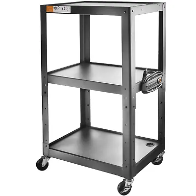 Height Adjustable Steel Construction Metal AV Cart - Supports Up To 300 LBs • $159.99