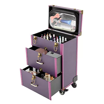 Rolling Makeup Case Lockable Aluminum Makeup Trolley Box With Wheels • $69.35