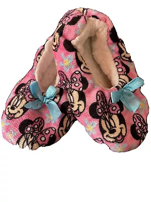 Minnie Mouse Slippers Baby Size 8/S-M Pink Fluffy Babba Slip On Plush Comfort • $11.77