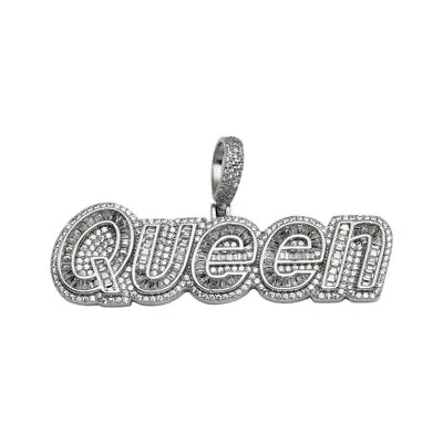 Sterling Silver QUEEN Hip Hop Pendant W/ Micro Pave CZ Stones • $64.99