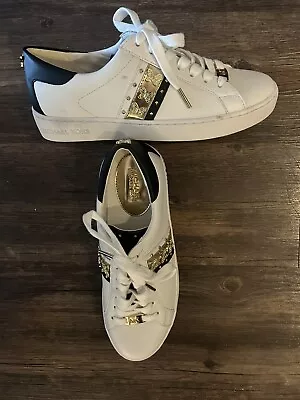 NEW Size 7.5M MICHAEL KORS Gold Butterfly White Leather Sneaker Tennis Shoes • $42