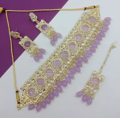 Indian Bollywood Gold Plated Kundan Choker Necklace Wedding Ethnic Jewelry Set • $23.49